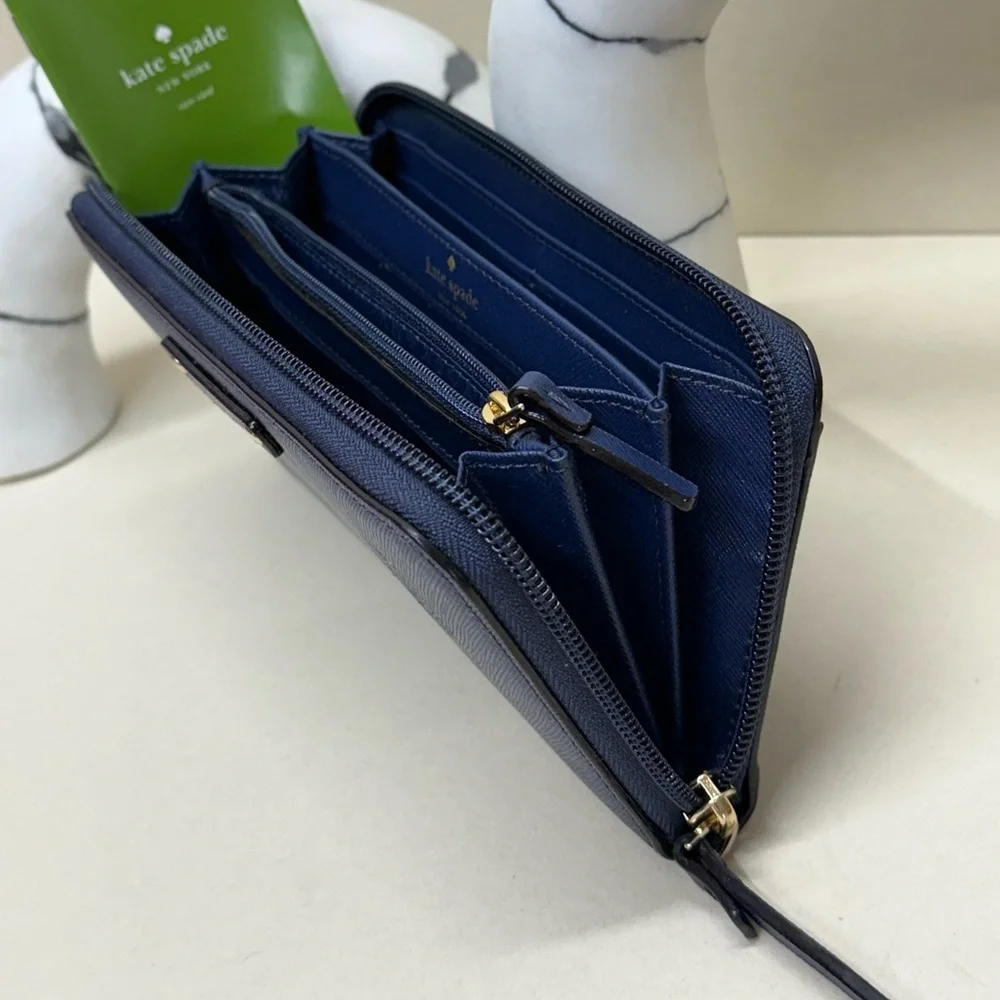 (new+tag) Kate Spade neda long wallet navy polka dots classic